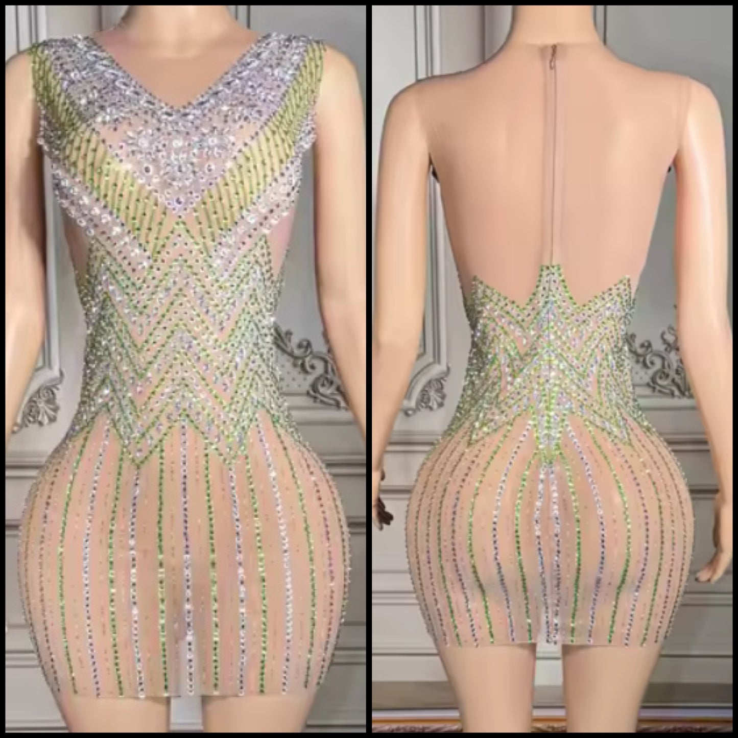 Sexy Sleeveless See Through Rhinestone Embellishment Dress