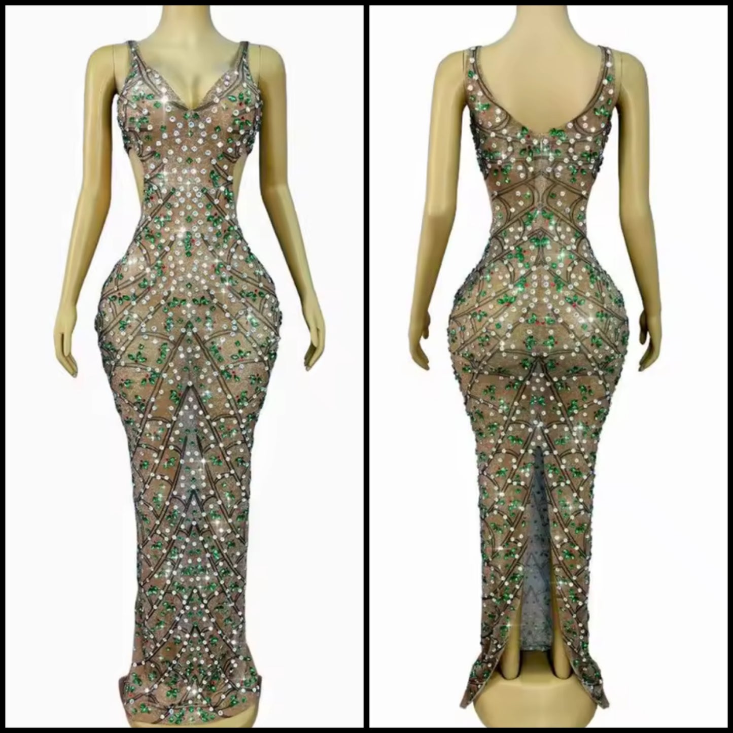 Sleeveless Sexy Rhinestone Embellishment Maxi Dress