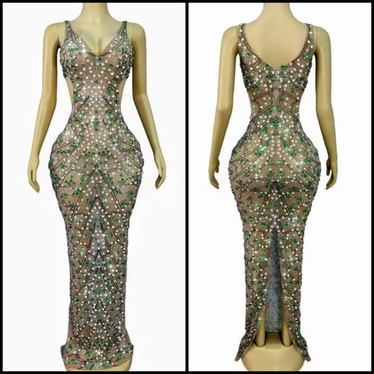 Sleeveless Sexy Rhinestone Embellishment Maxi Dress