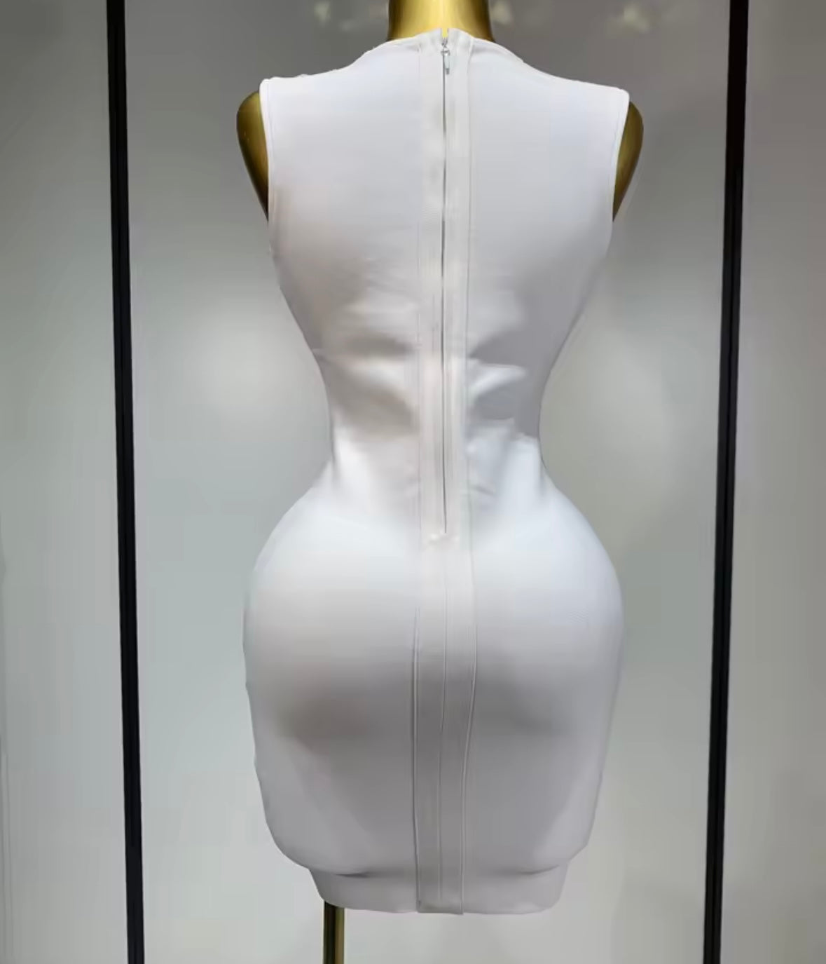 White Sleeveless Sequins Cut Out Sexy Dress
