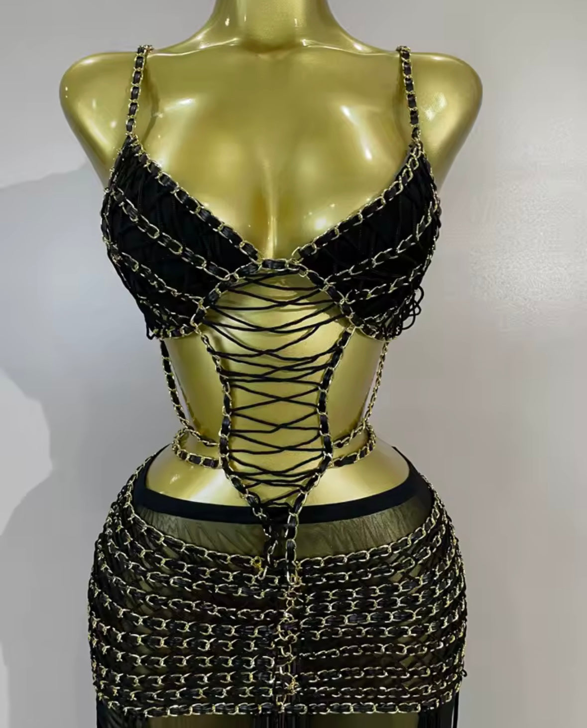Women Black Sleeveless Chain Open Back Sexy Maxi Dress