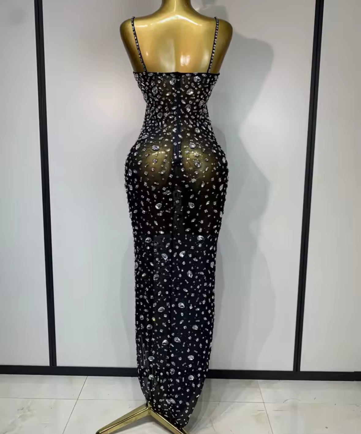 Sleeveless Sexy Rhinestone Embellishment Maxi Dress