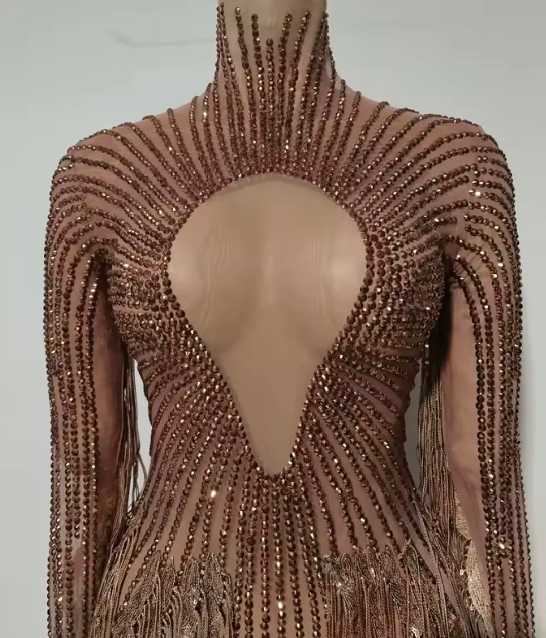 Sexy Gold Rhinestone Fringe Tassel Asymmetrical Dress