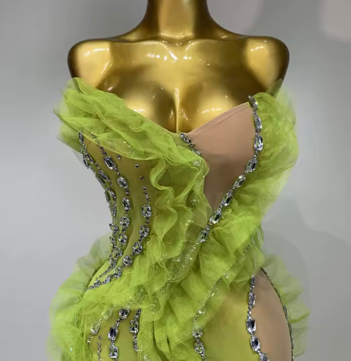 Sexy Green Ruffle Strapless Crystal Dress