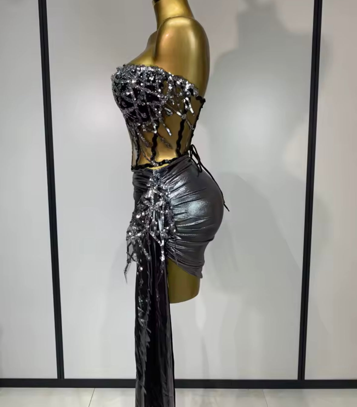 Strapless Sequins Corset Sexy Skirt Set