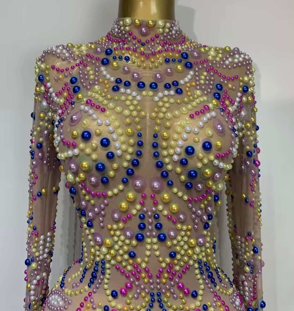 Sexy Multicolored Beaded Full Sleeve Dress