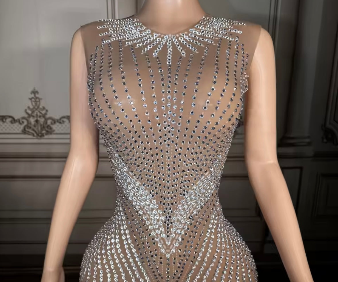 Sexy Rhinestone Embellishment Sleeveless See Through Dress