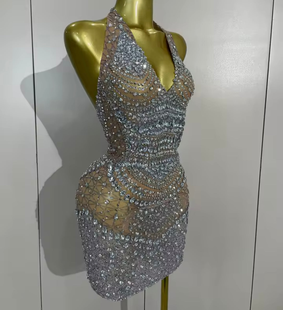 Sexy Halter Sleeveless Rhinestone Embellishment Dress