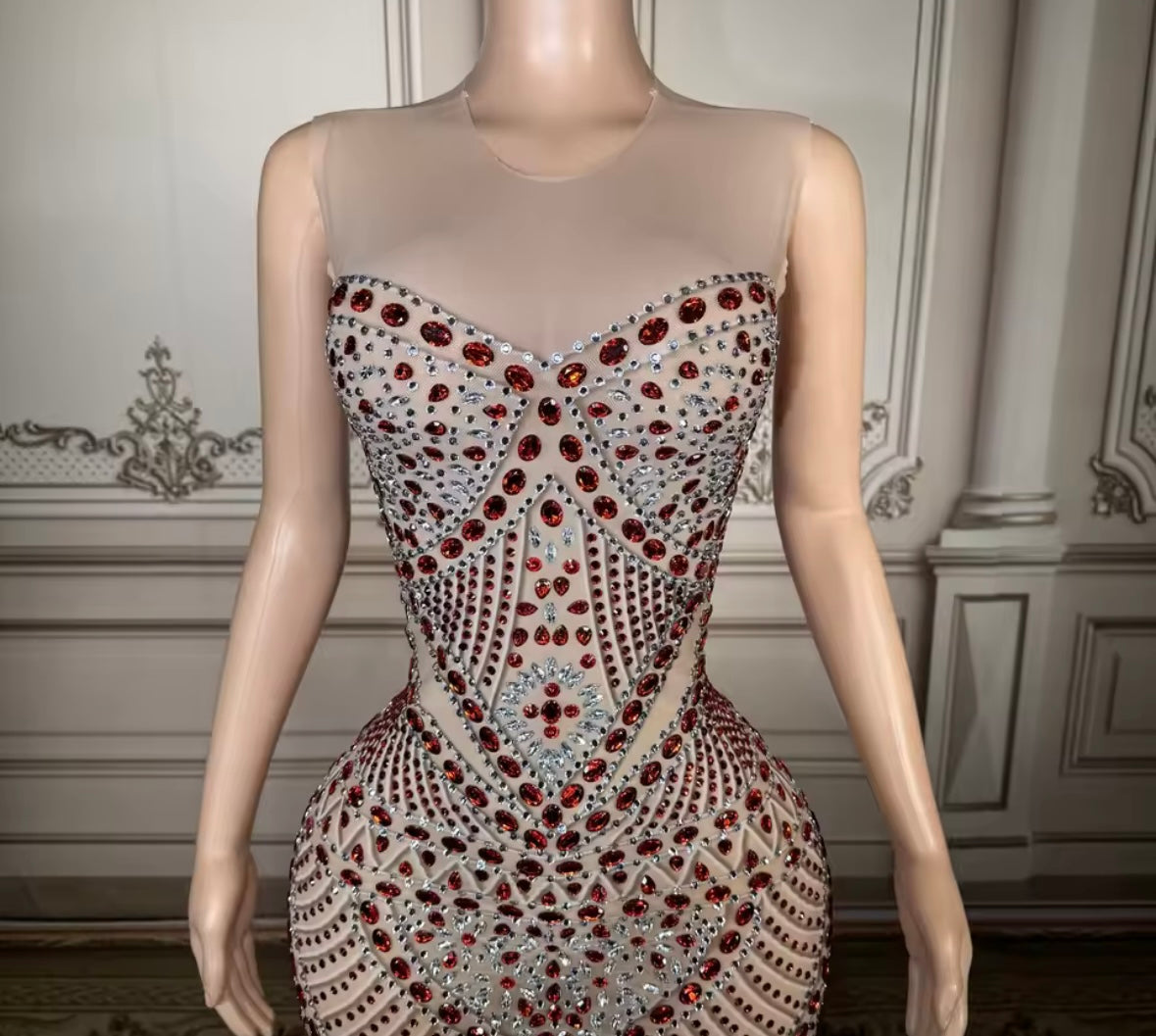 Color Rhinestone Embellishment Sleeveless Sexy Maxi Dress