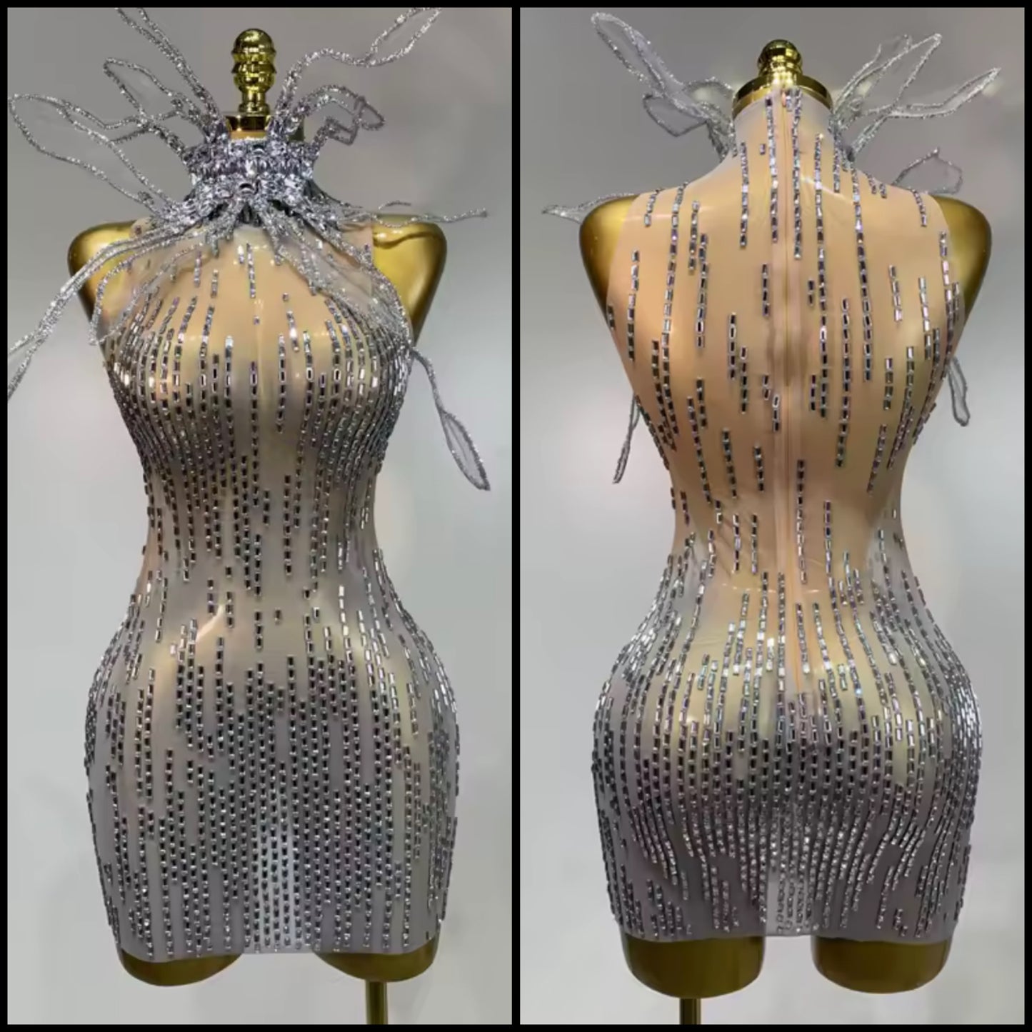 Sexy Sparkly Crystal Sleeveless See Through Dress