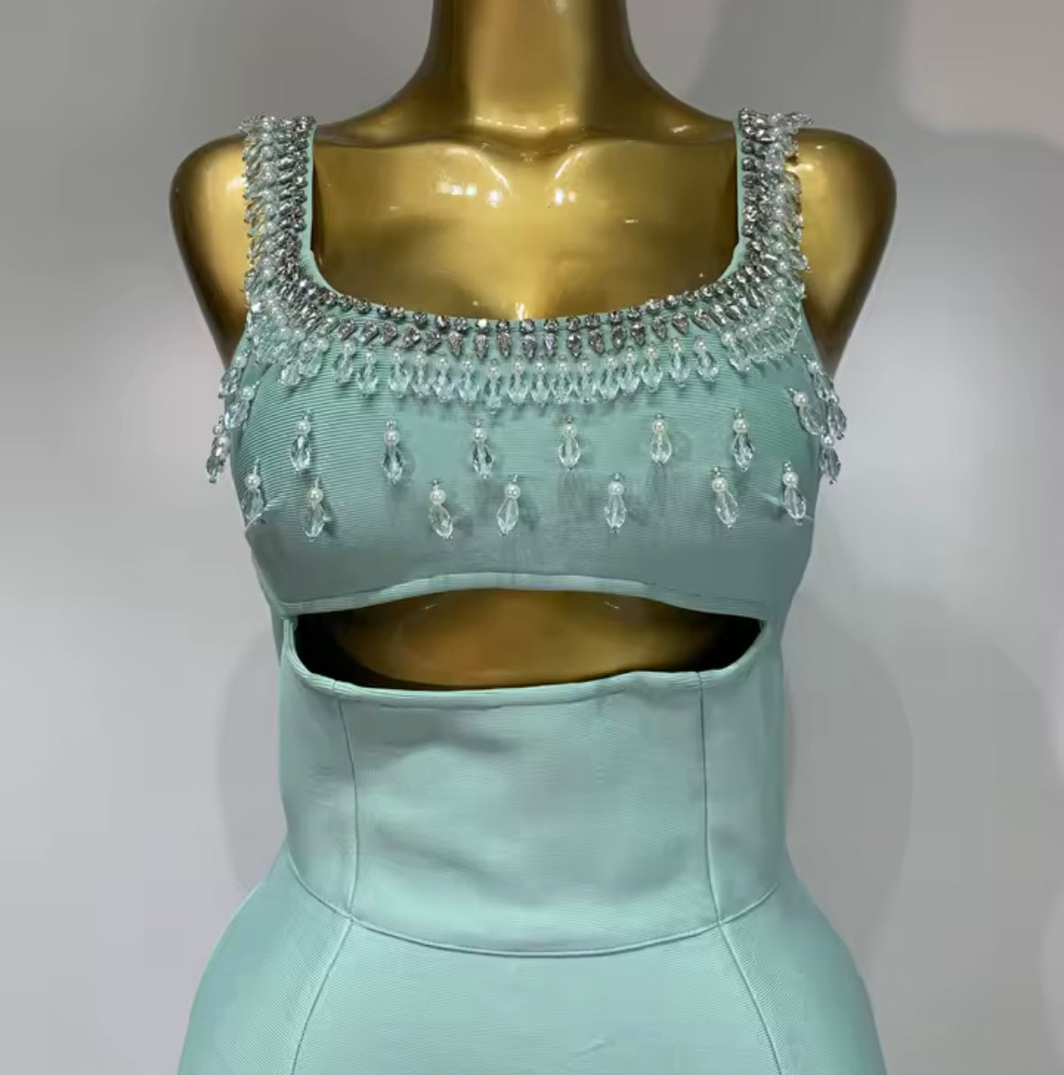 Elegant Sleeveless Beaded Rhinestone Maxi Dress