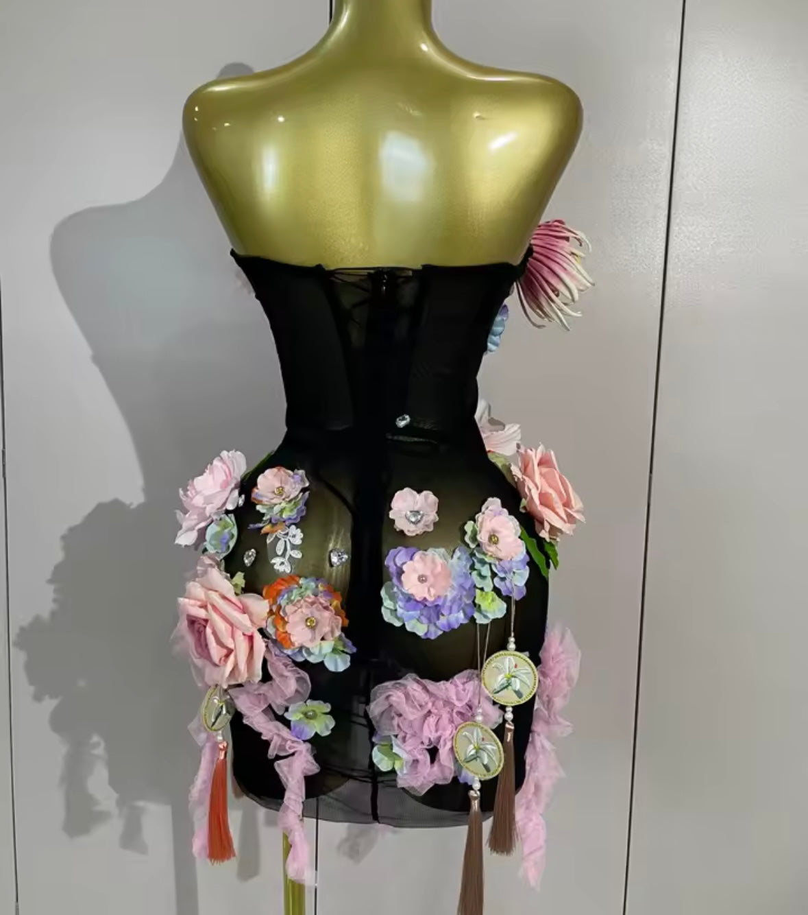 Sexy Strapless Floral See Through Dress