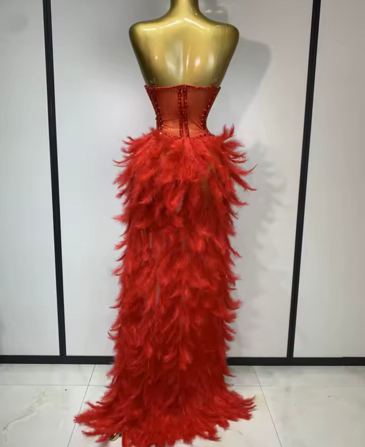 Sexy Crystal Sleeveless Feather Asymmetrical Dress