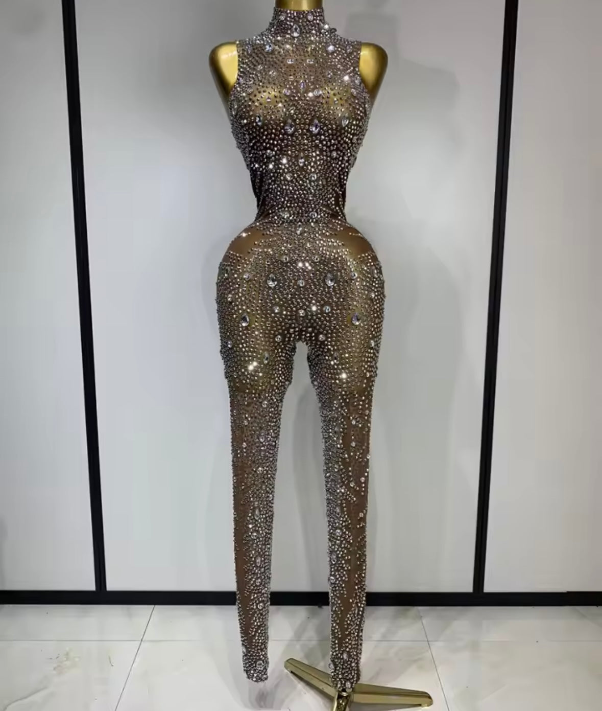 Rhinestone Embellishment Sleeveless Sexy Jumpsuit