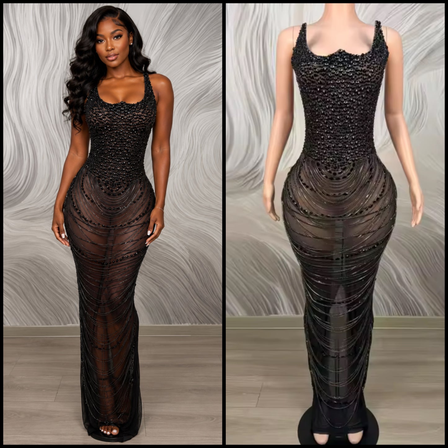 Sexy Rhinestone Strapless Chain Tassel Maxi Dress