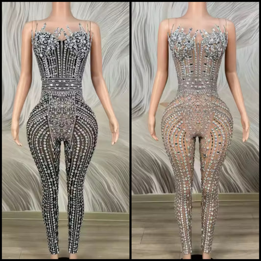 Sexy Sleeveless Rhinestone Embellishment Jumpsuit