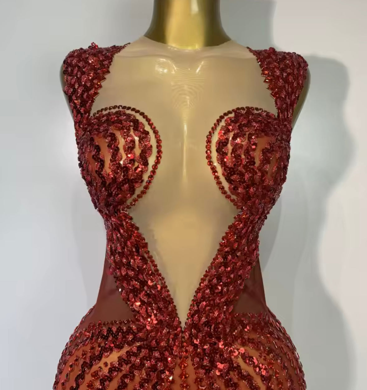 Red Sexy Sequins Sleeveless Floor-Length Dress