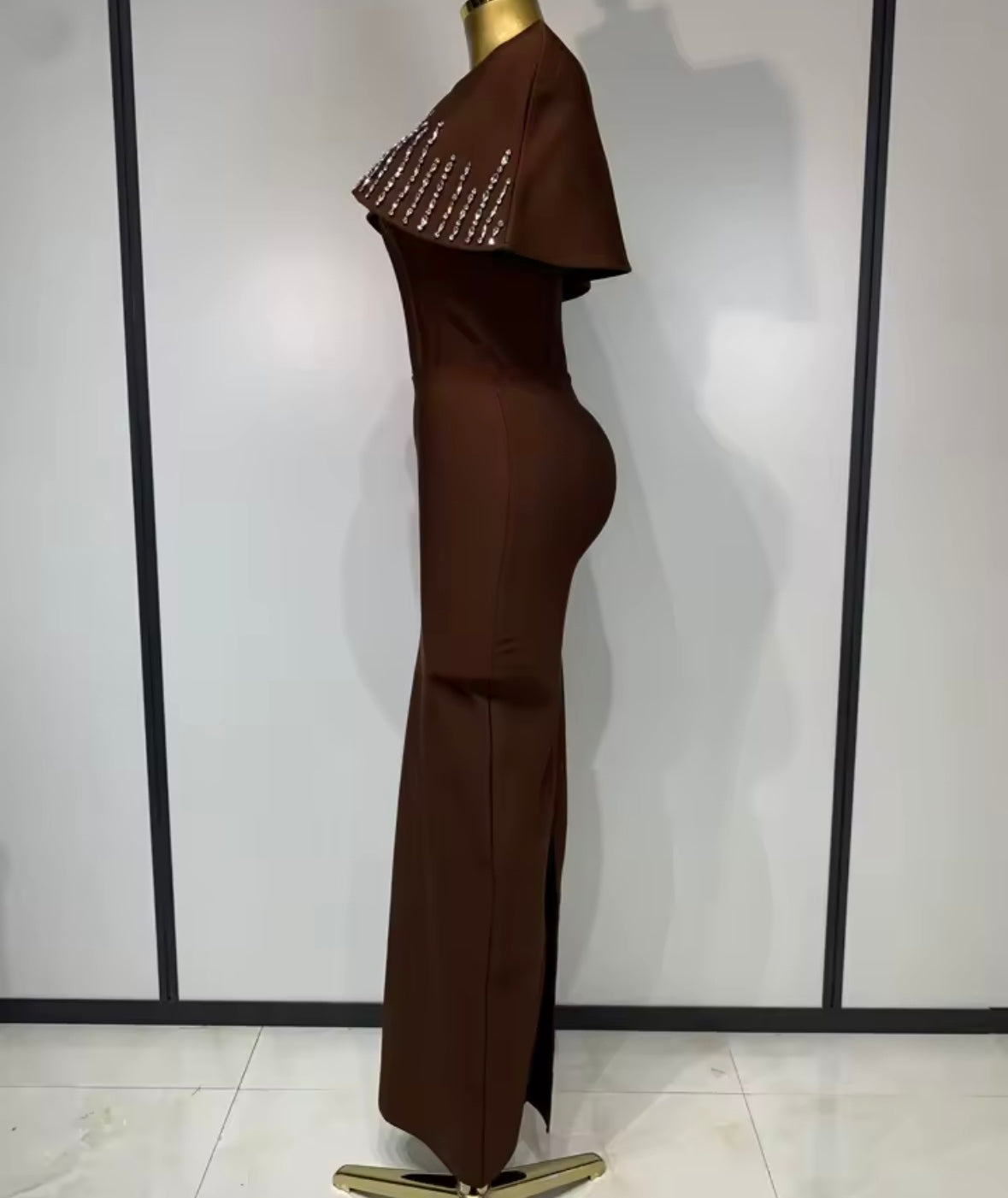 Elegant Strapless Rhinestone Shawl Two Piece Maxi Dress