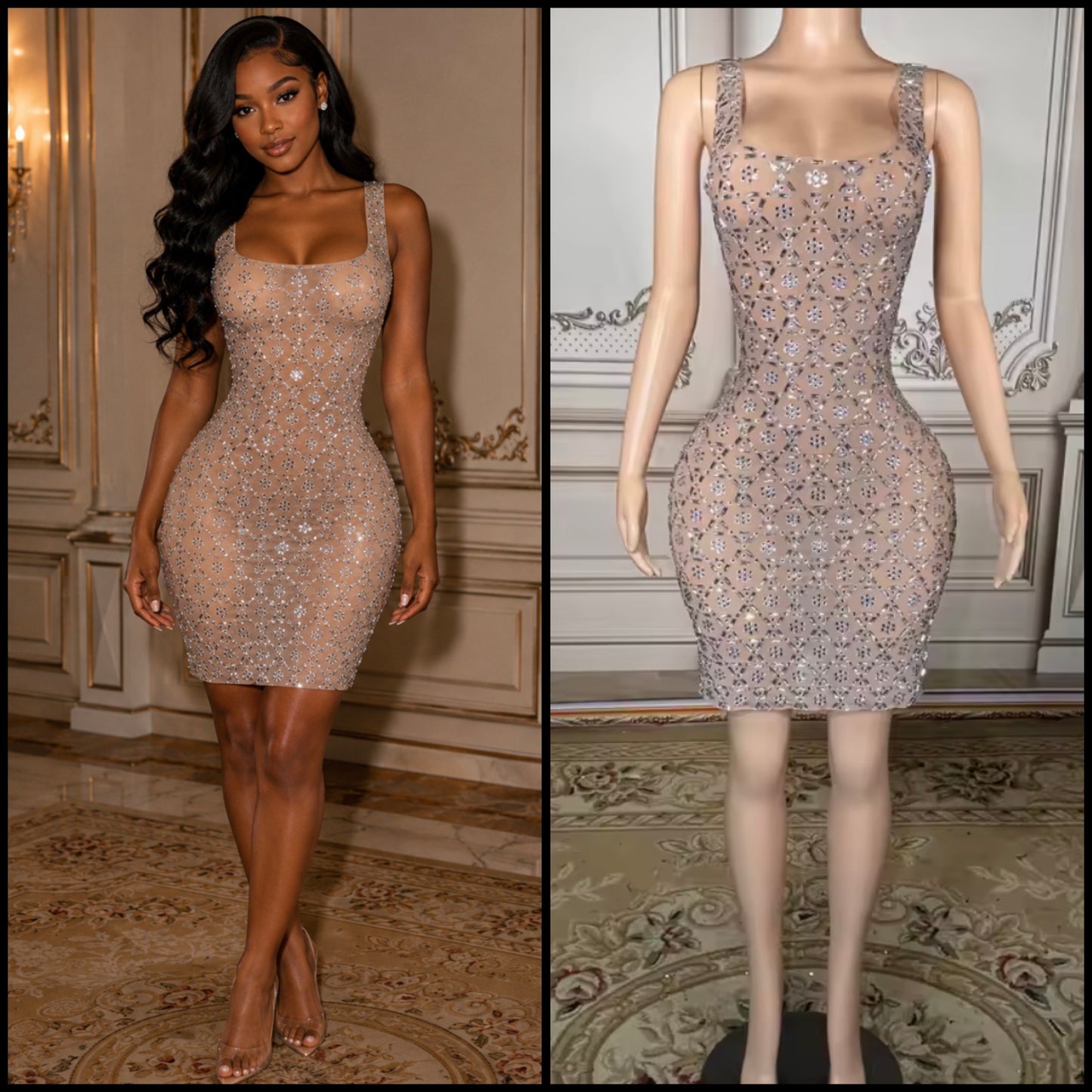 Sexy Sleeveless Rhinestone Embellishment Dress