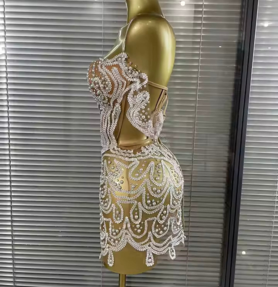 Sexy Strapless Beaded Rhinestone See Through Dress