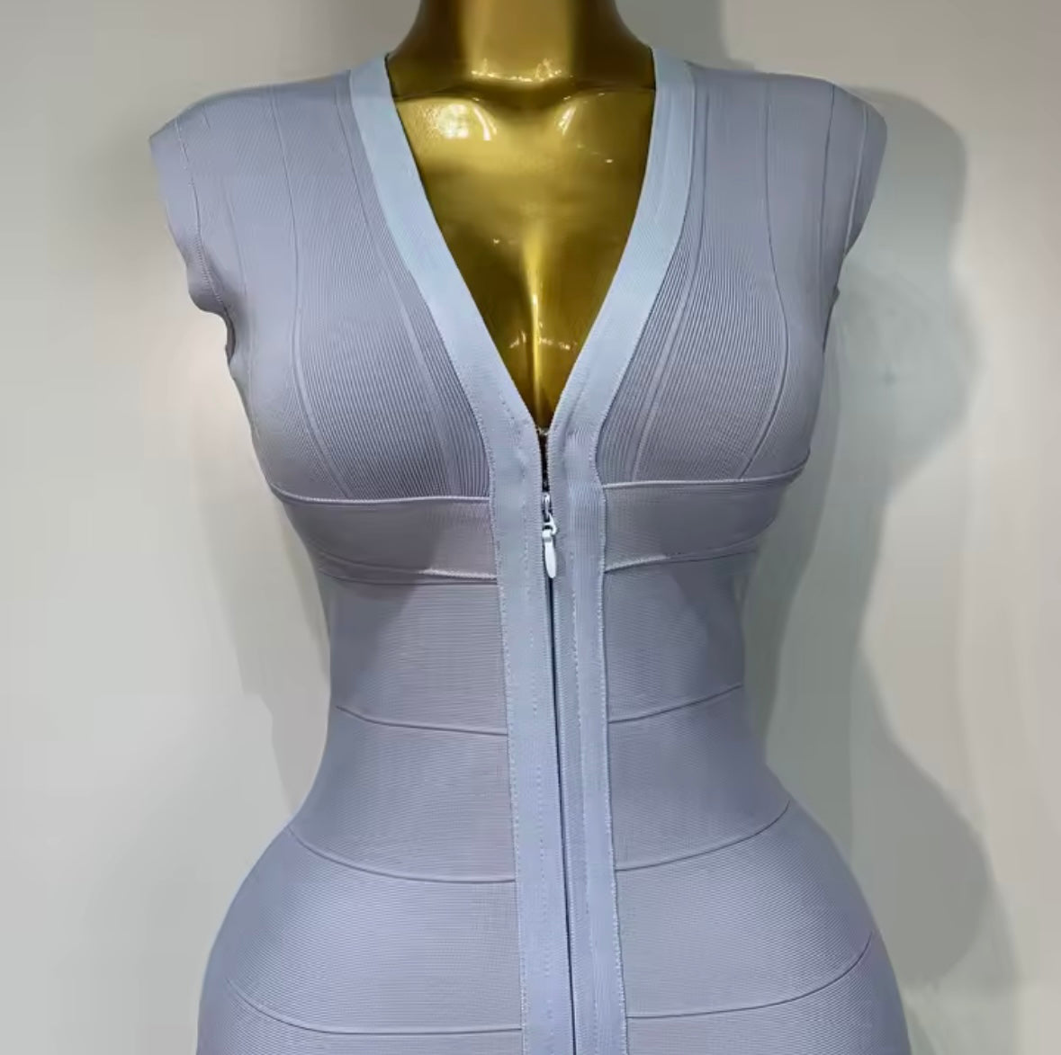 Sexy Sleeveless Front Zipper Bandage Dress