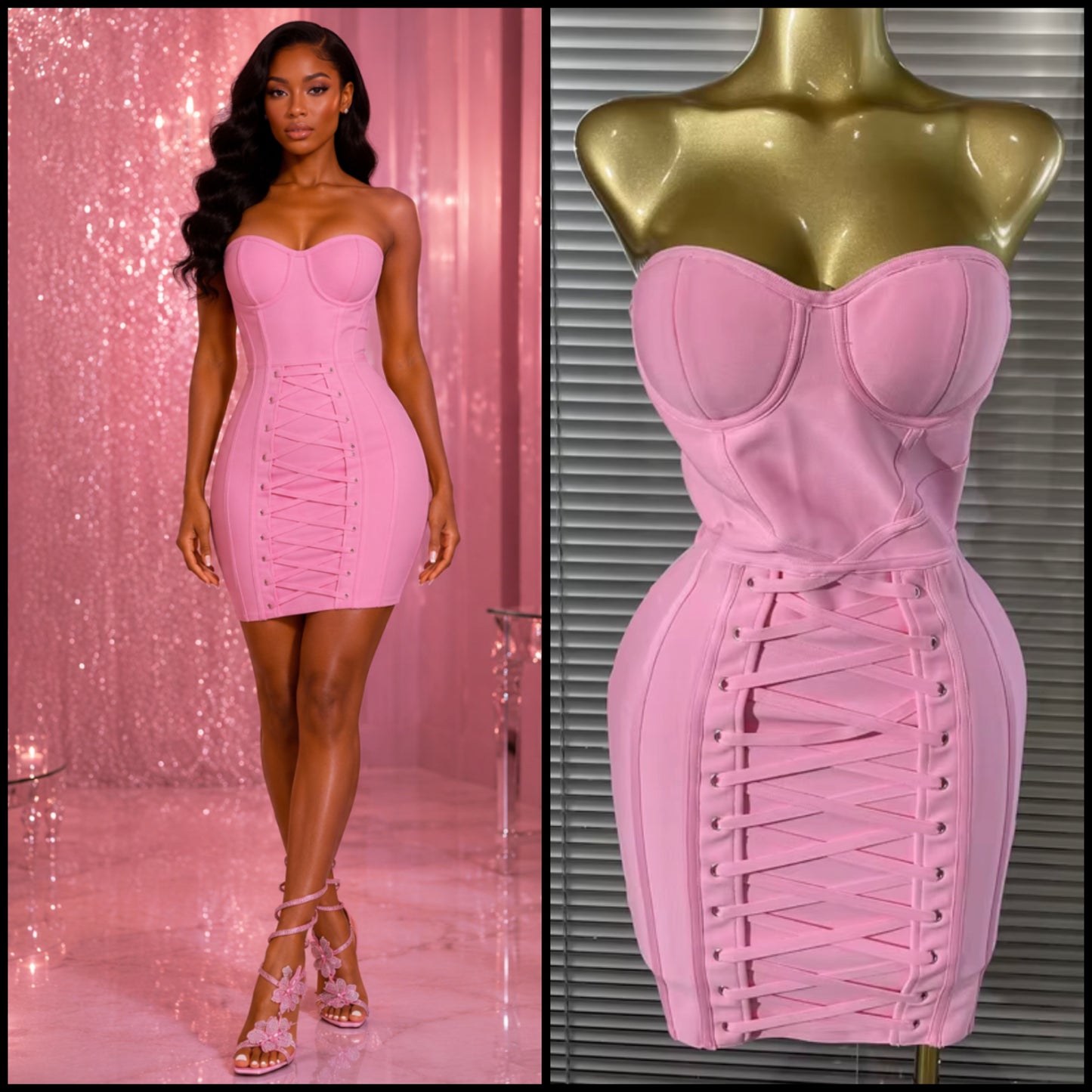 Sexy Pink Strapless Corset Bandage Dress
