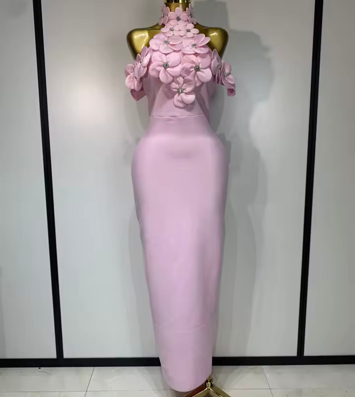 Elegant Pink Floral Rhinestone Sleeveless Maxi Dress