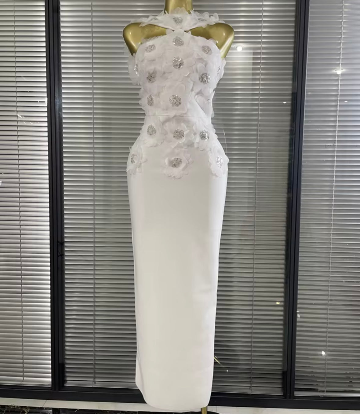 Sexy Sleeveless Floral Rhinestone Maxi Dress