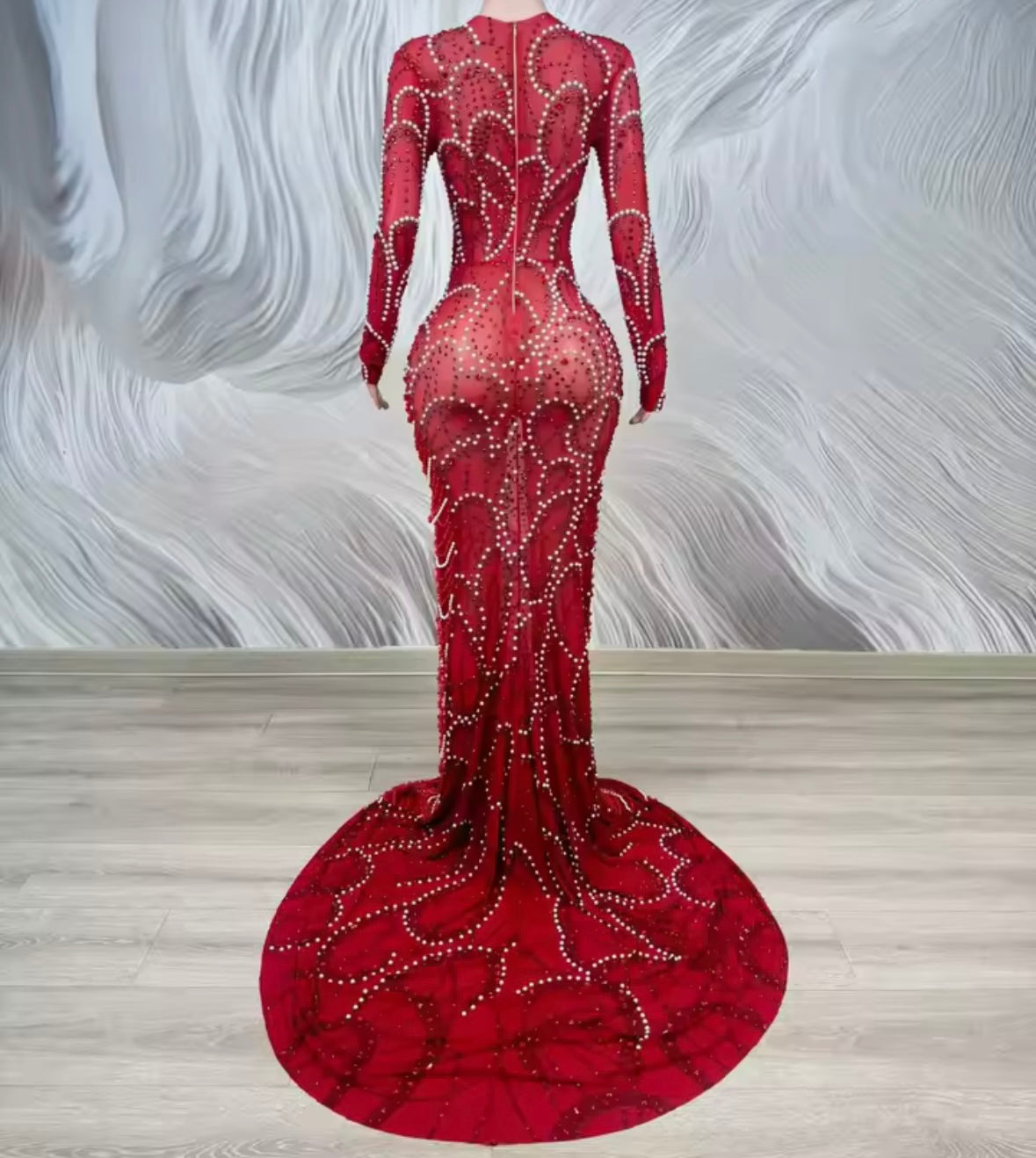 Elegant Pearl Rhinestone Embellishment Floor-Length Dress