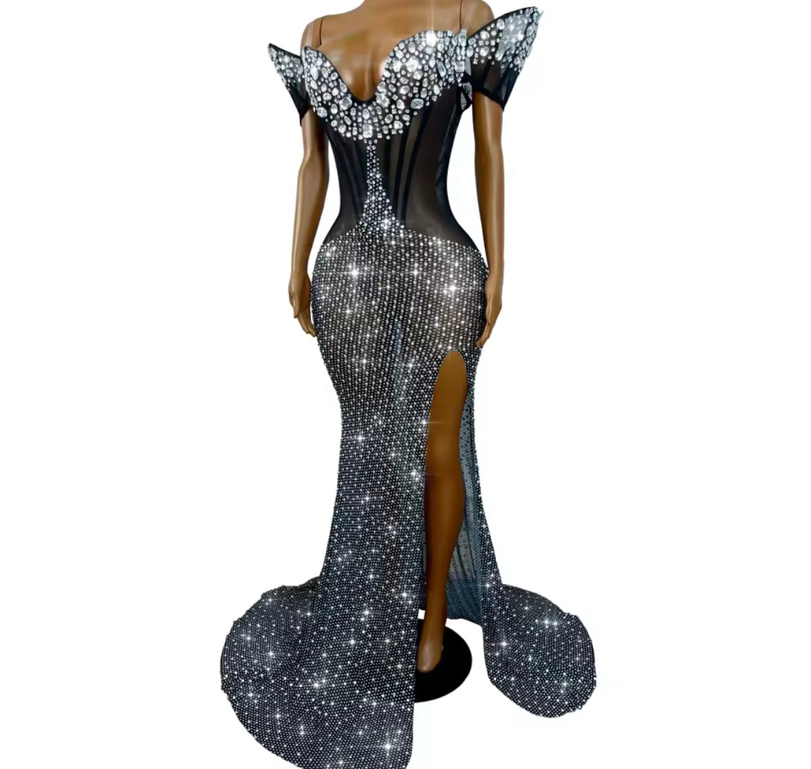 Elegant Rhinestone Embellishment Off The Shoulder Mermaid Dress