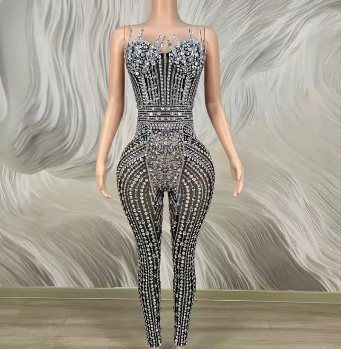 Sexy Sleeveless Rhinestone Embellishment Jumpsuit