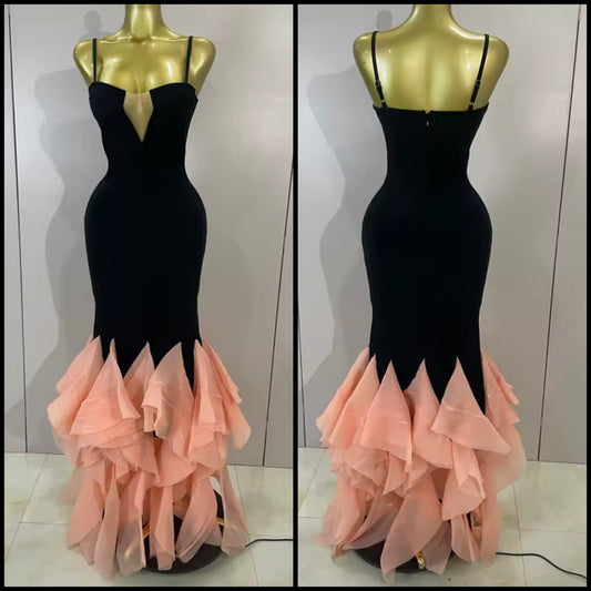 Black Elegant Sleeveless Ruffled Maxi Dress