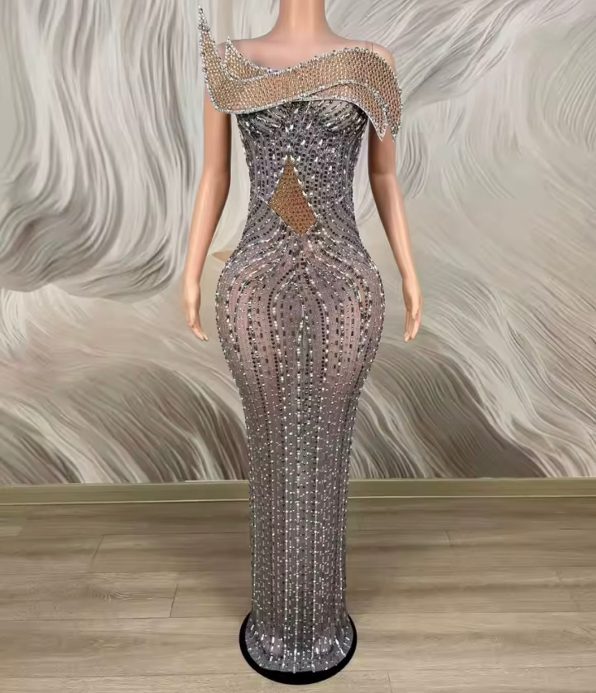 Sexy Strapless Rhinestone Embellishment Maxi Dress