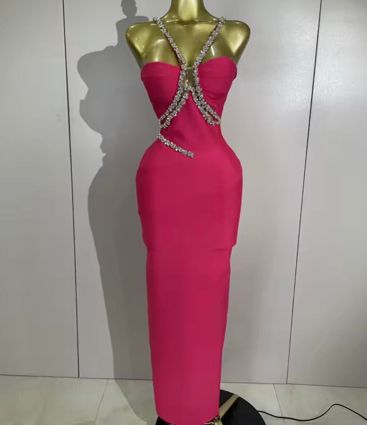 Sexy Rhinestone Halter Sleeveless Maxi Dress