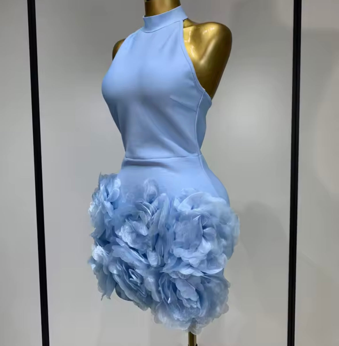 Blue Sexy Halter Sleeveless Floral Dress