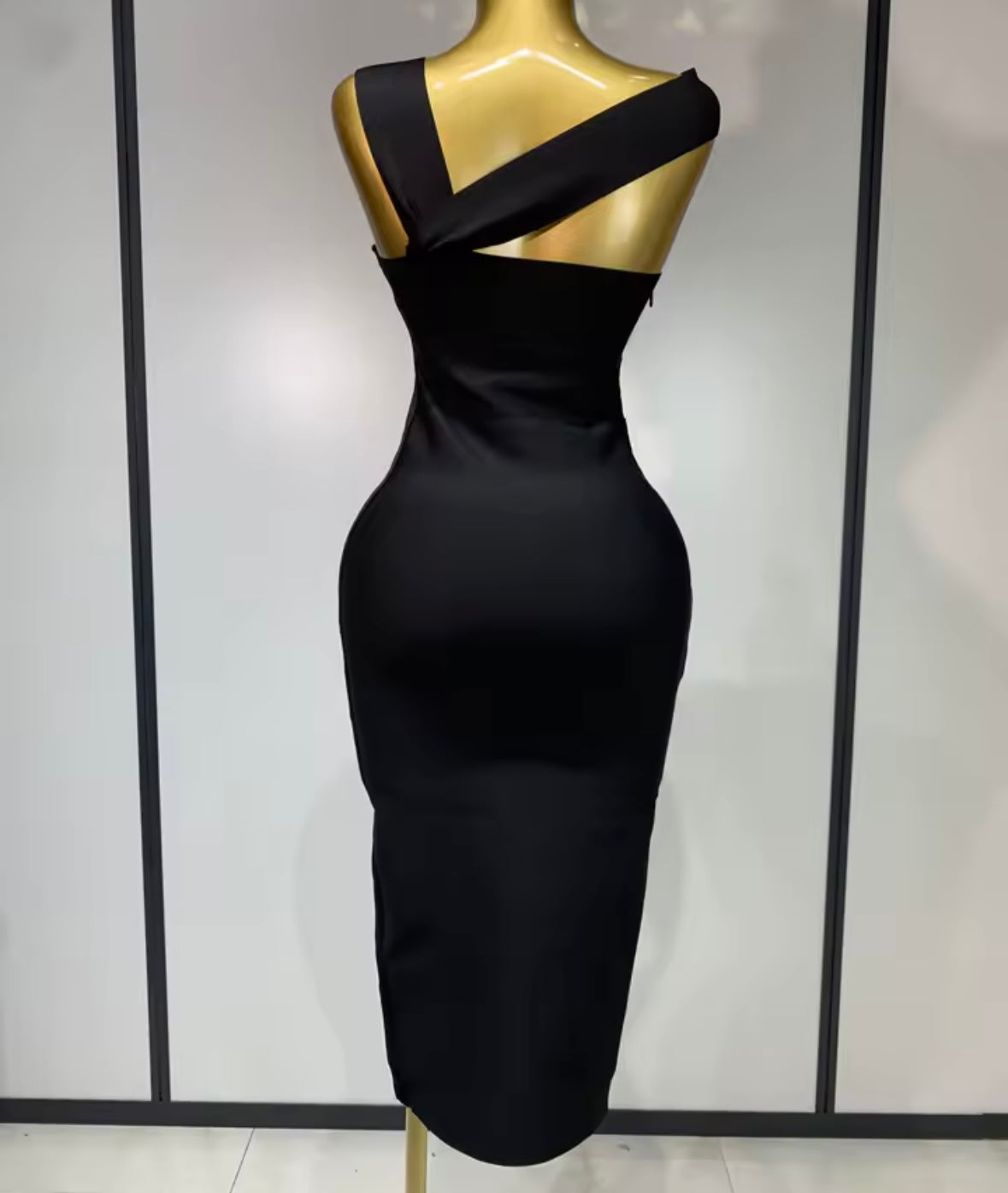 Black Sexy One Shoulder Sleeveless Hollow Out Dress