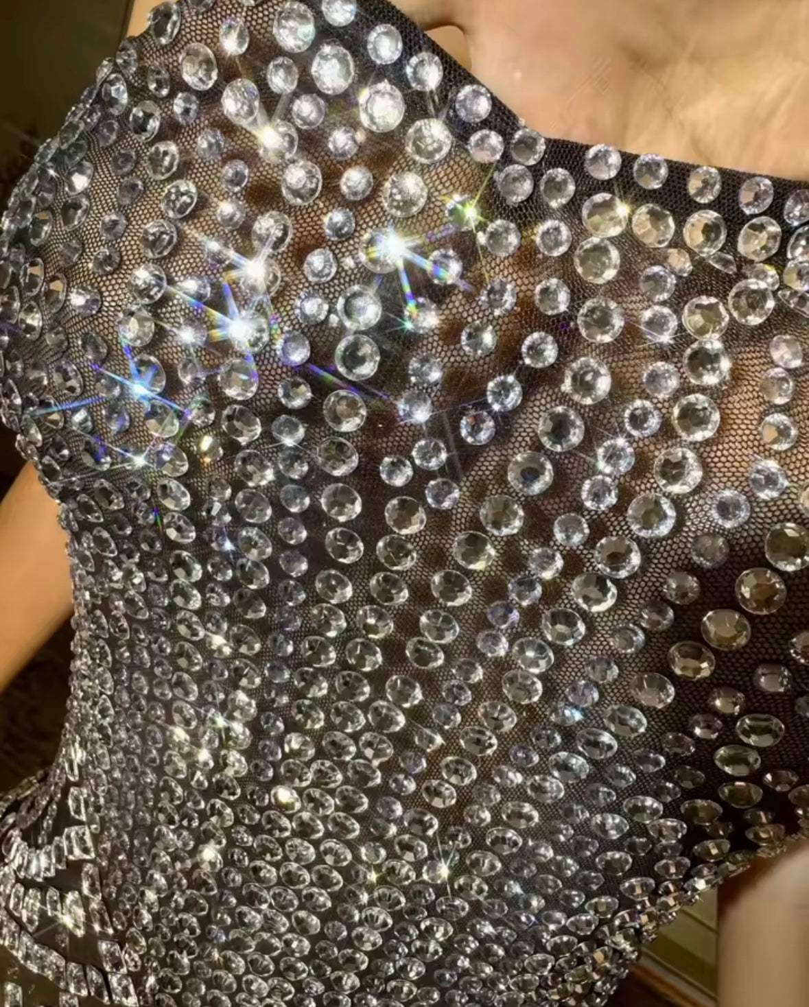 Rhinestone Embellishment Sexy Strapless See Through Maxi Dress