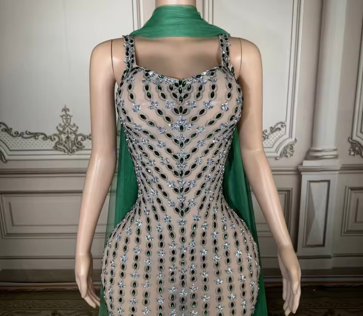 Sexy Scarf Sleeveless Rhinestone Embellishment Maxi Dress
