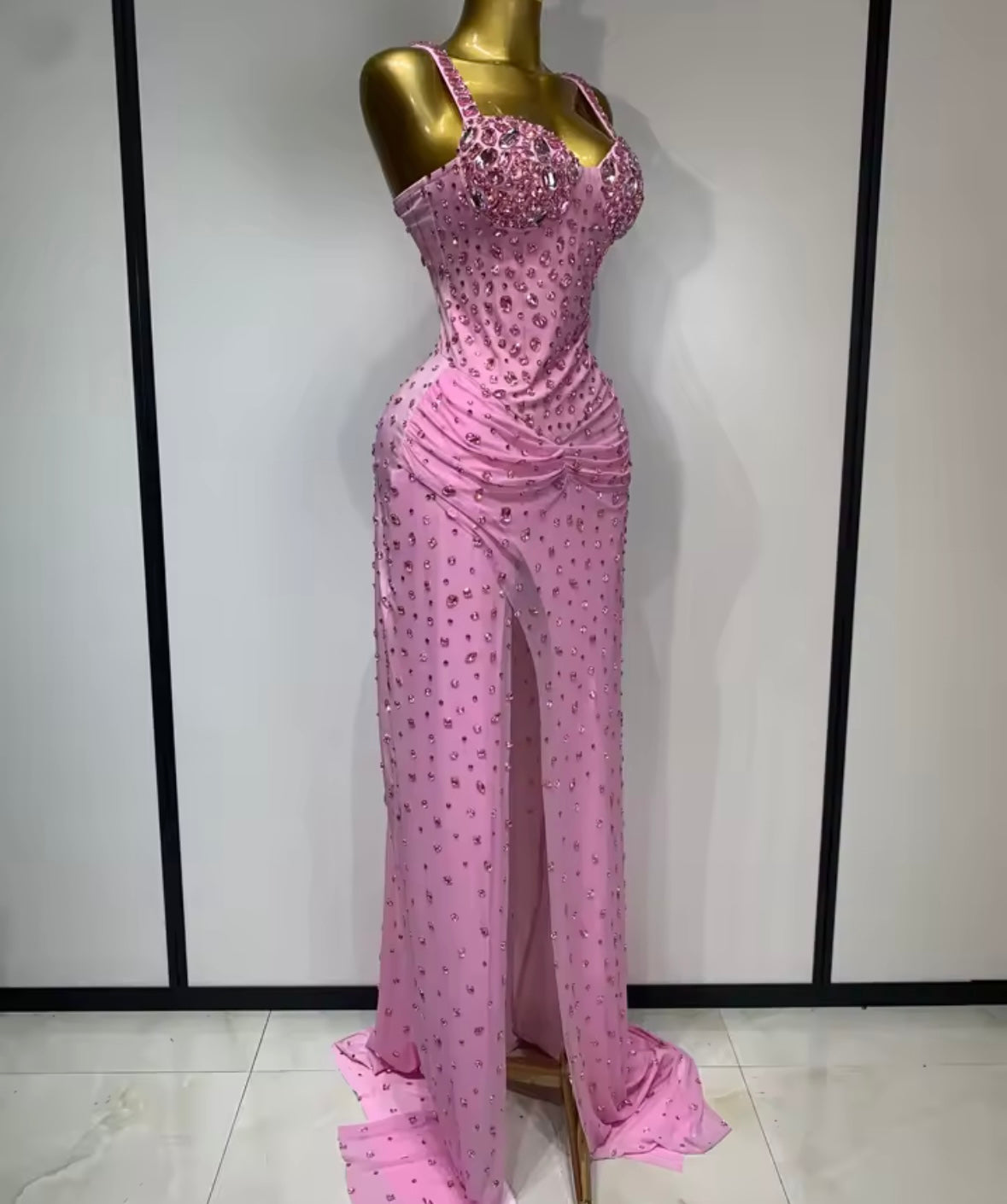 Pink Elegant Rhinestone Sleeveless Floor-Length Dress