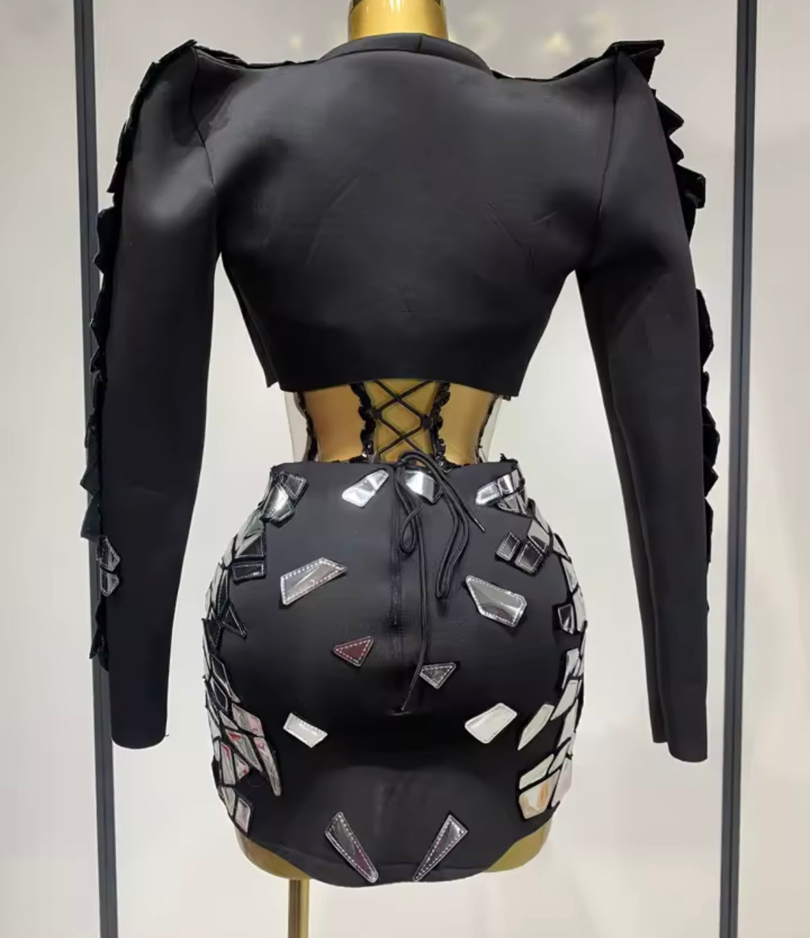 Mirror Strapless Sexy Three Piece Jacket Skirt Set