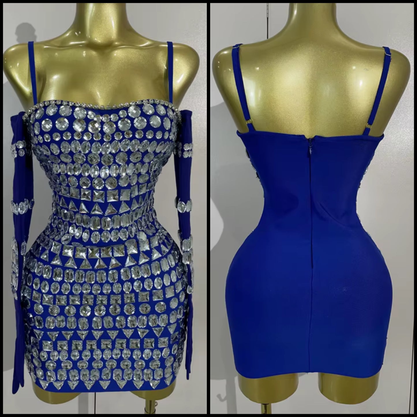 Blue Crystal Sleeveless Sexy Glove Dress