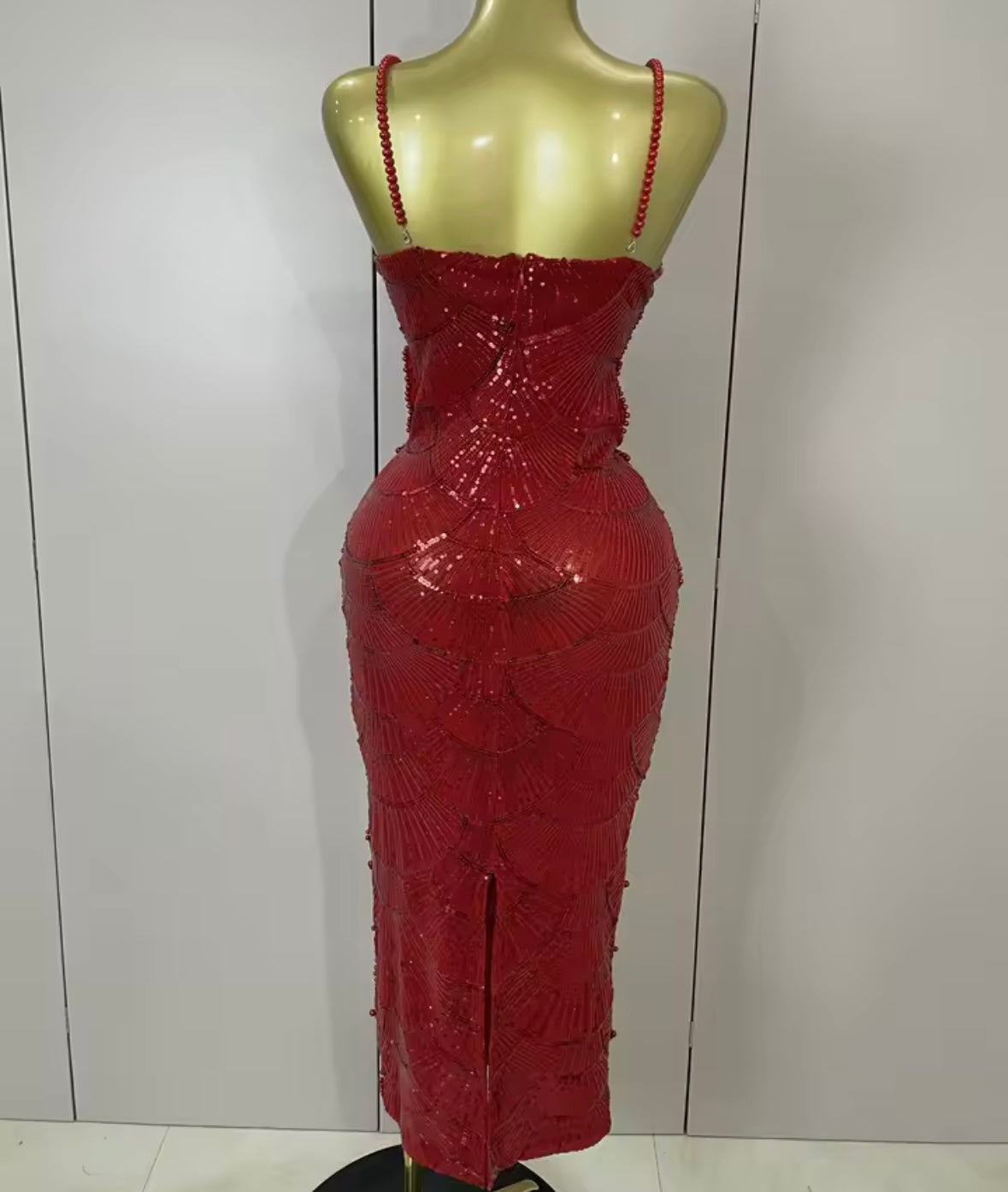Sexy Sleeveless Pearl Beaded Sequins Hollow Out Dress