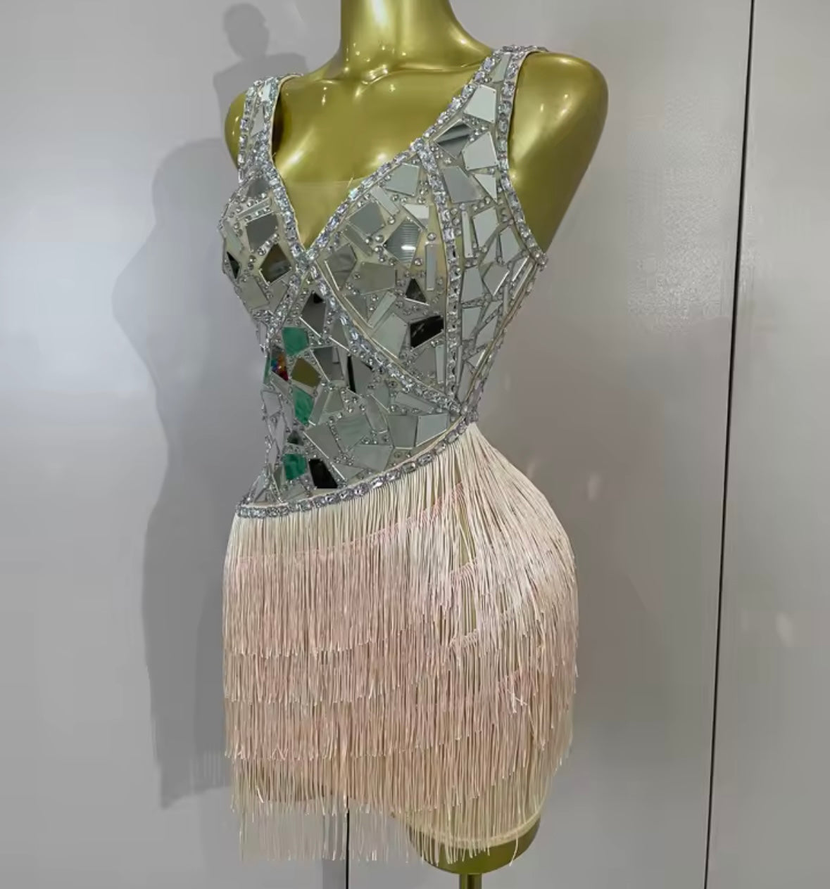 Sexy Sleeveless Mirror Fringe Tassel Dress
