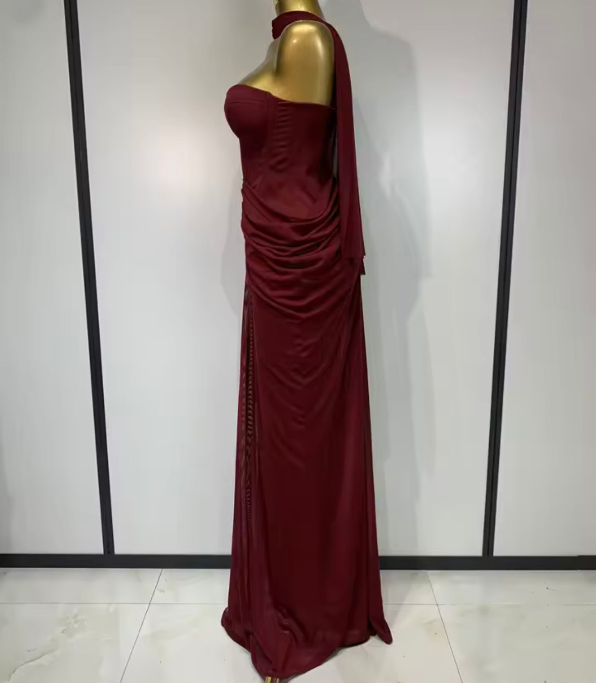 Sexy Scarf Strapless Ruched Maxi Dress