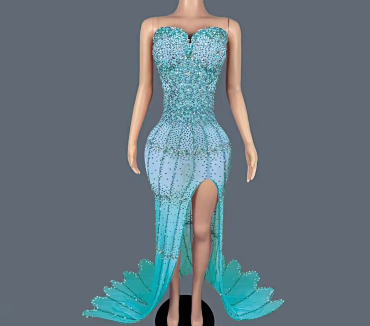 Sexy Sleeveless Rhinestone Side Split Mermaid Dress