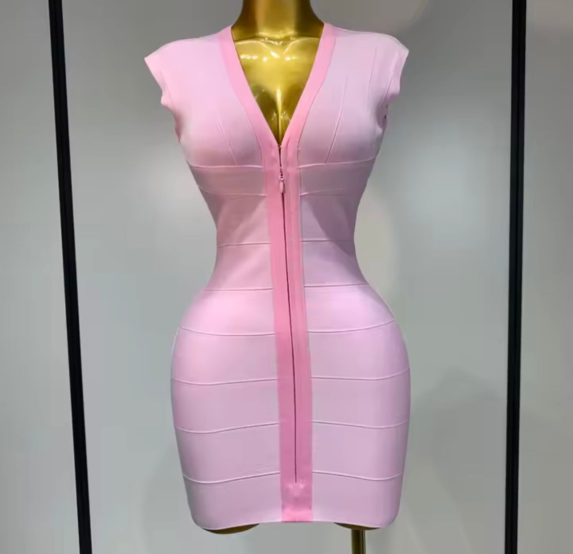 Sexy Sleeveless Front Zipper Bandage Dress