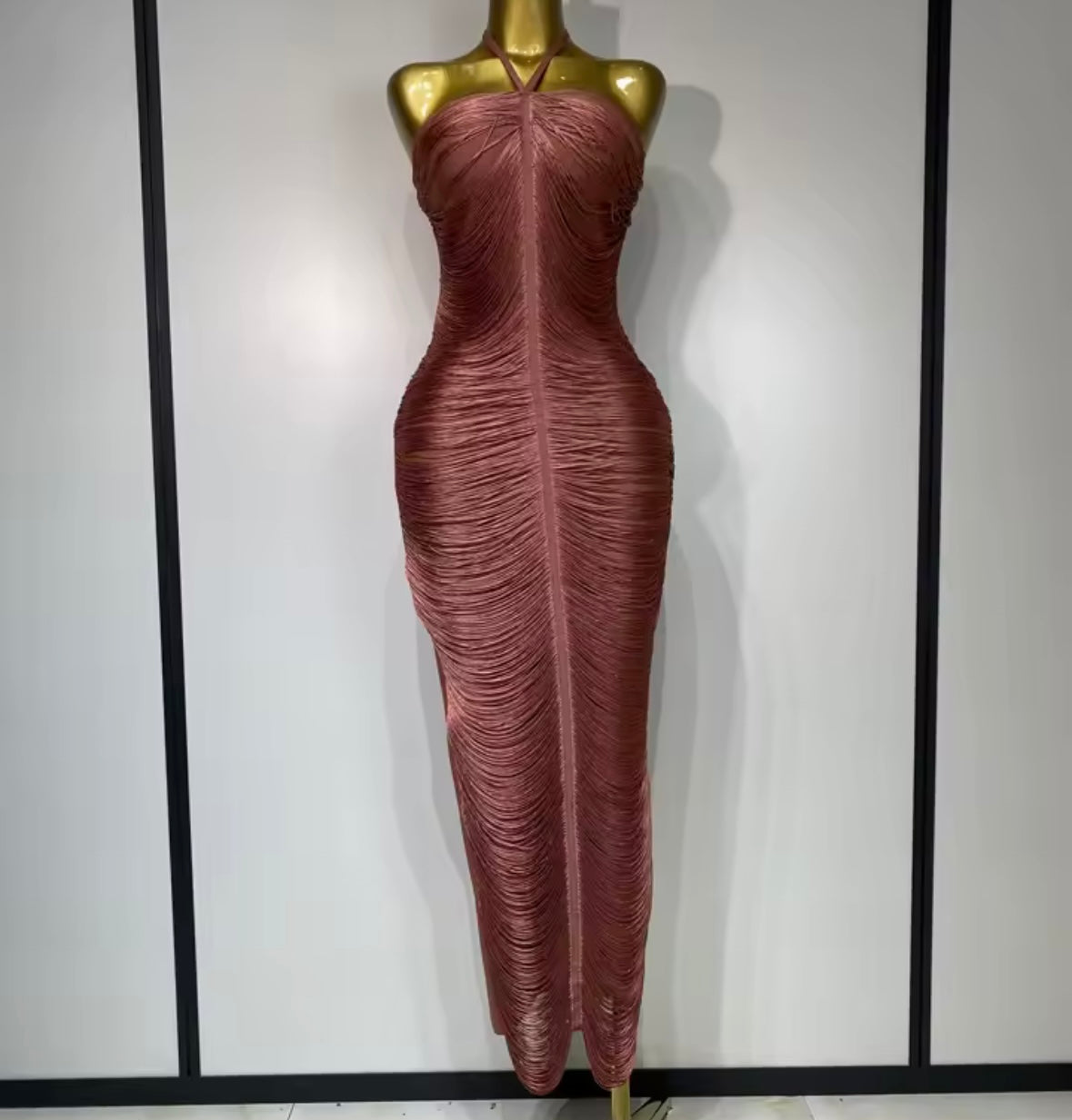 Sexy Halter Sleeveless Fringe Maxi Dress