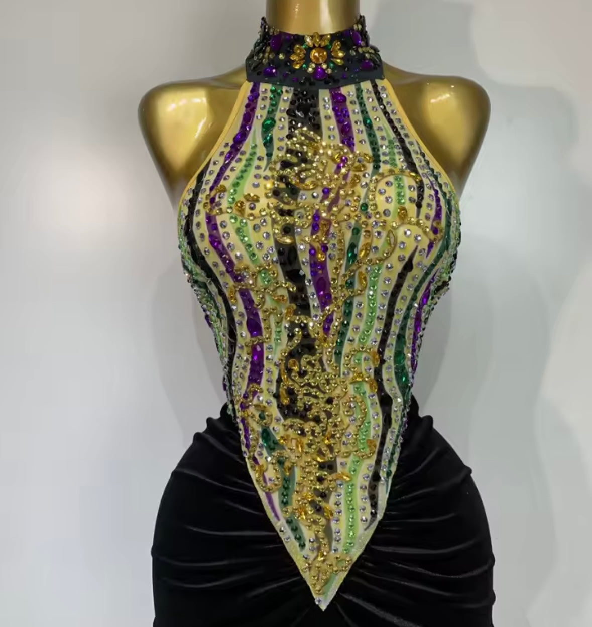 Sexy Halter Sleeveless Colorful Rhinestone Floor-Length Dress