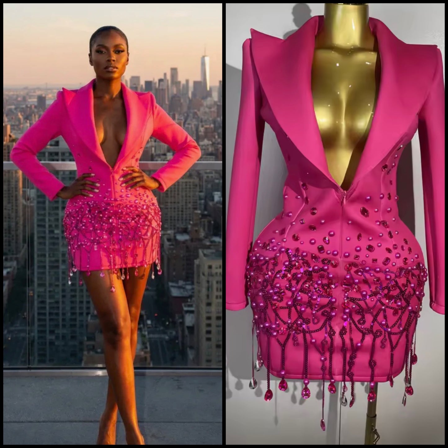 Sexy Beaded Embellishment Full Sleeve Blazer Dress