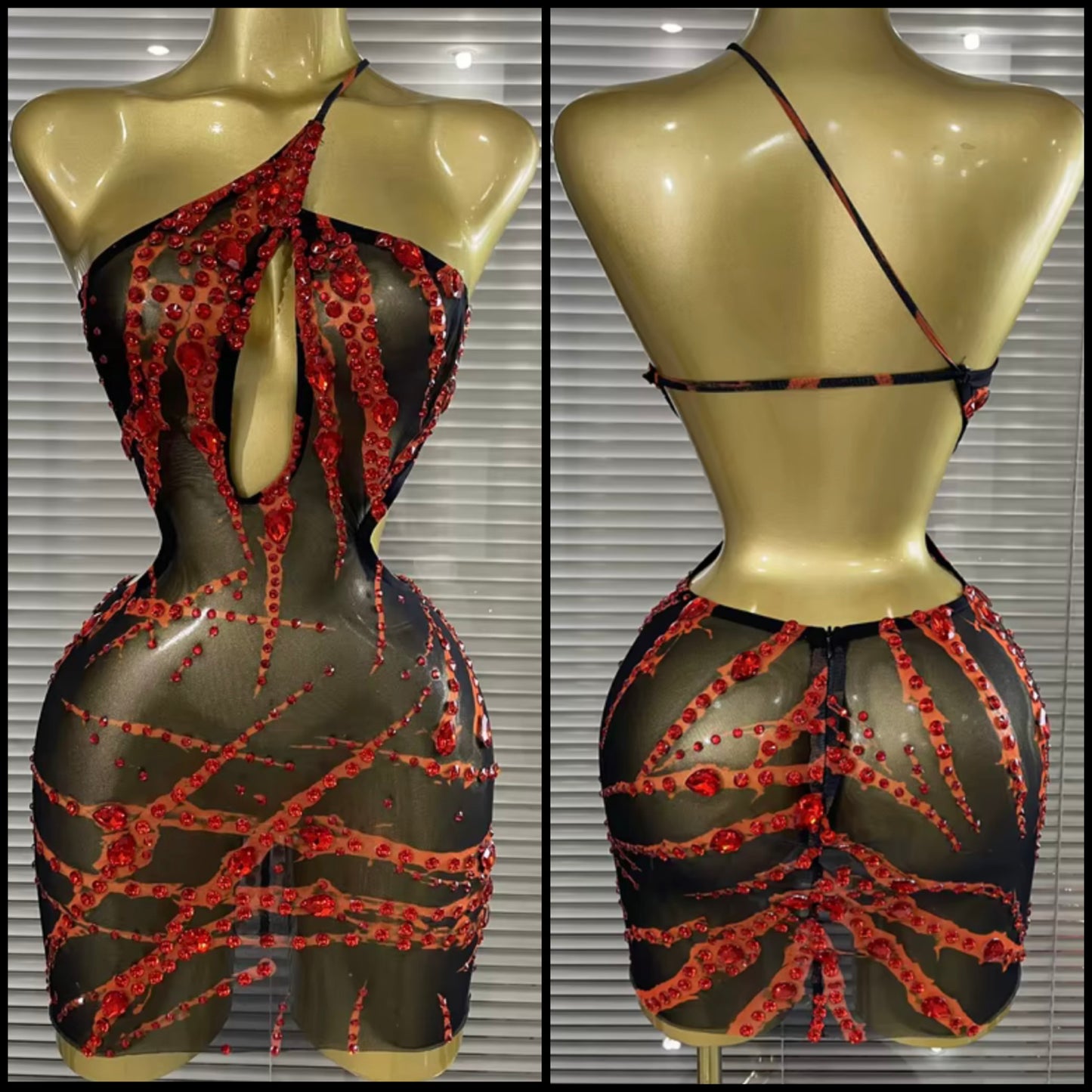 Sexy One Shoulder Sleeveless Open Back Rhinestone Dress